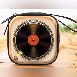 Retro turntable graphic case with hard metal sides and zipper closure. New!!